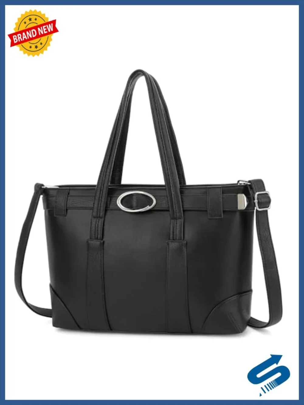 Faux Leather Satchel Tote Bag with Adjustable Strap
